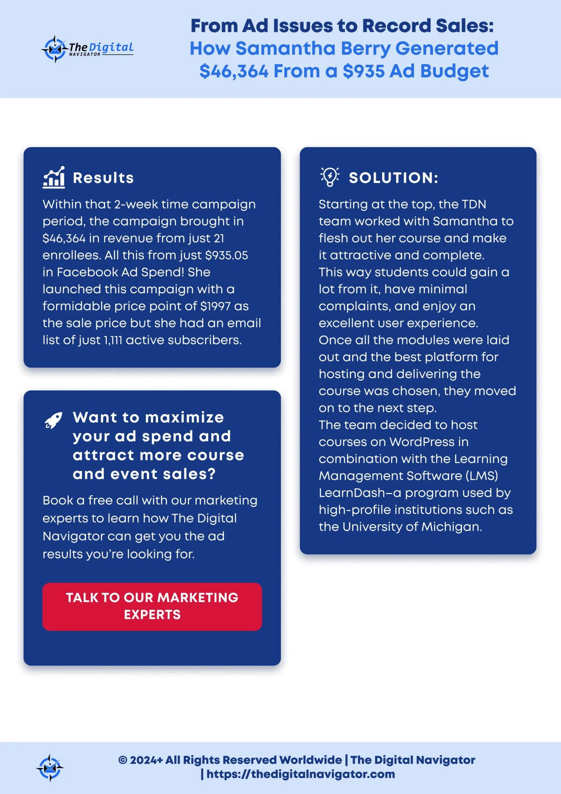 CASE STUDY ON HOW SAMANTHA BERRY GENERATED 46,364 FROM A 935 AD BUDGET