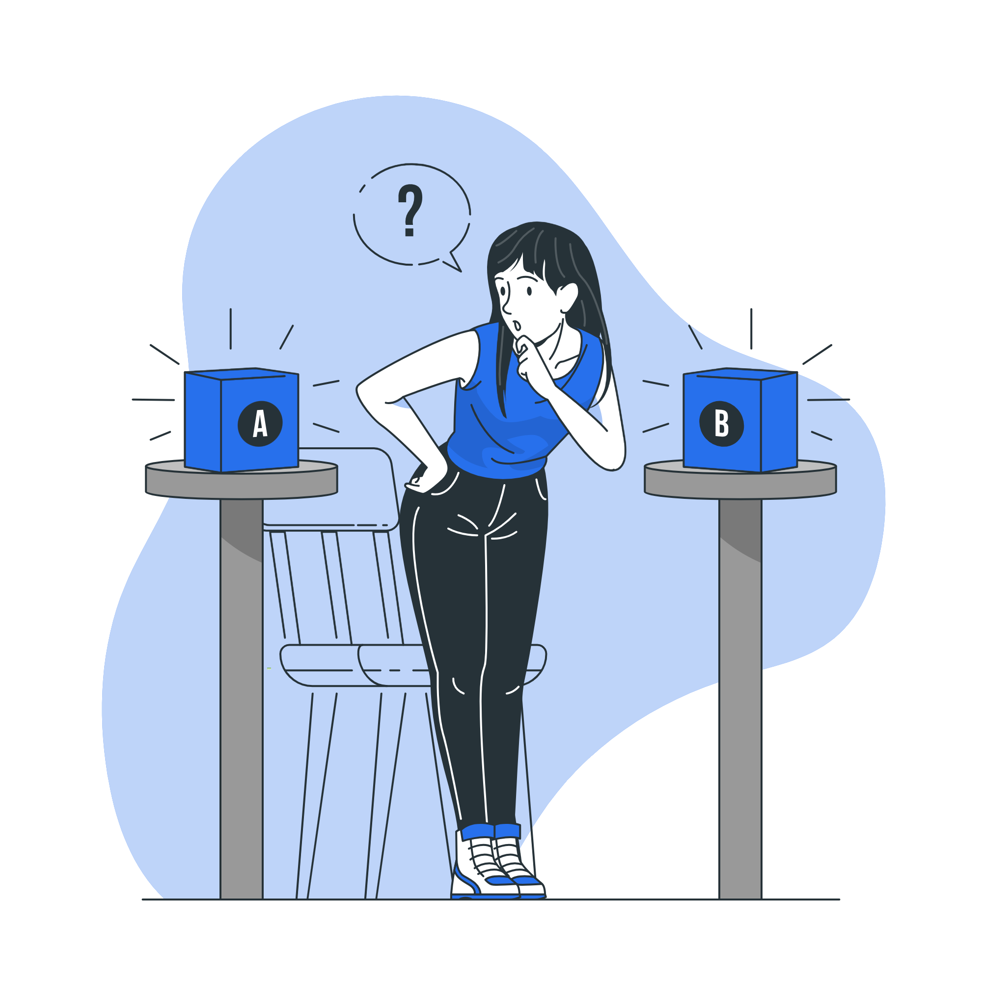 lady with selection box A and B graphic