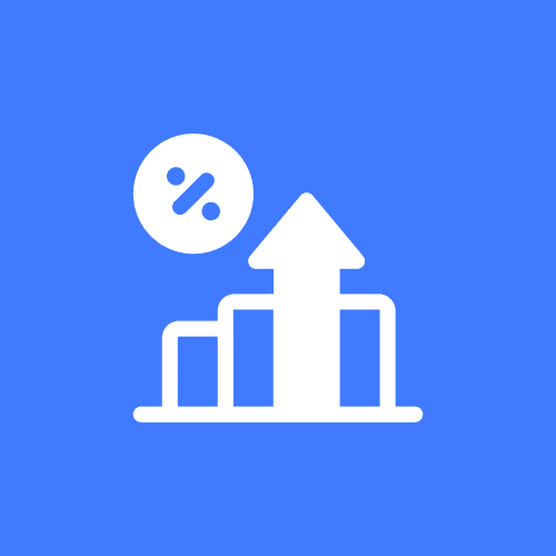 Icon of chart bars growin with an arrow on top inside a circle