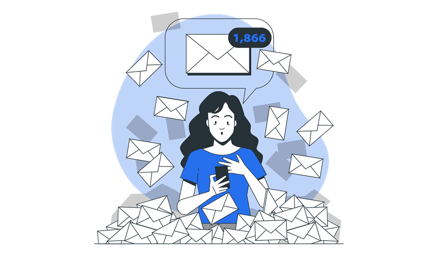 Illustration of a woman flooded with emails