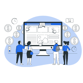 Illustration of man in business suit falling off an arrow with dollar signs around him