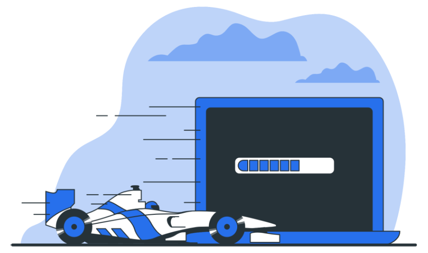 graphic image of a race car with speed meter
