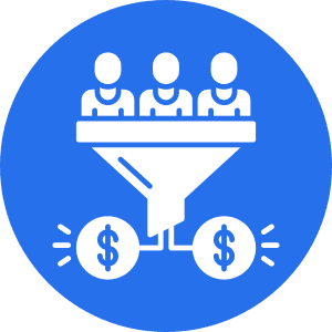 Icon of chart bars growin with an arrow on top inside a circle